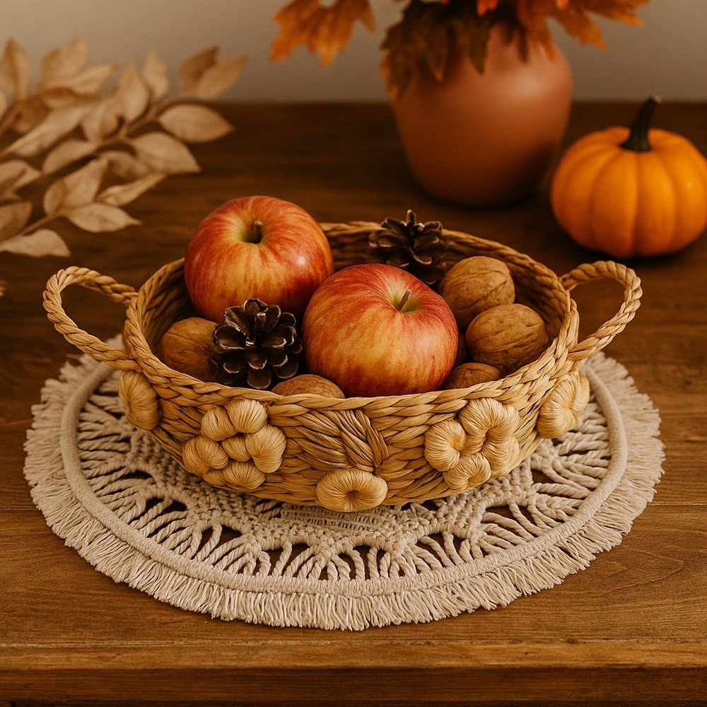 Vintage Handwoven Basket Bowl Philippines | Boho Farmhouse Decor